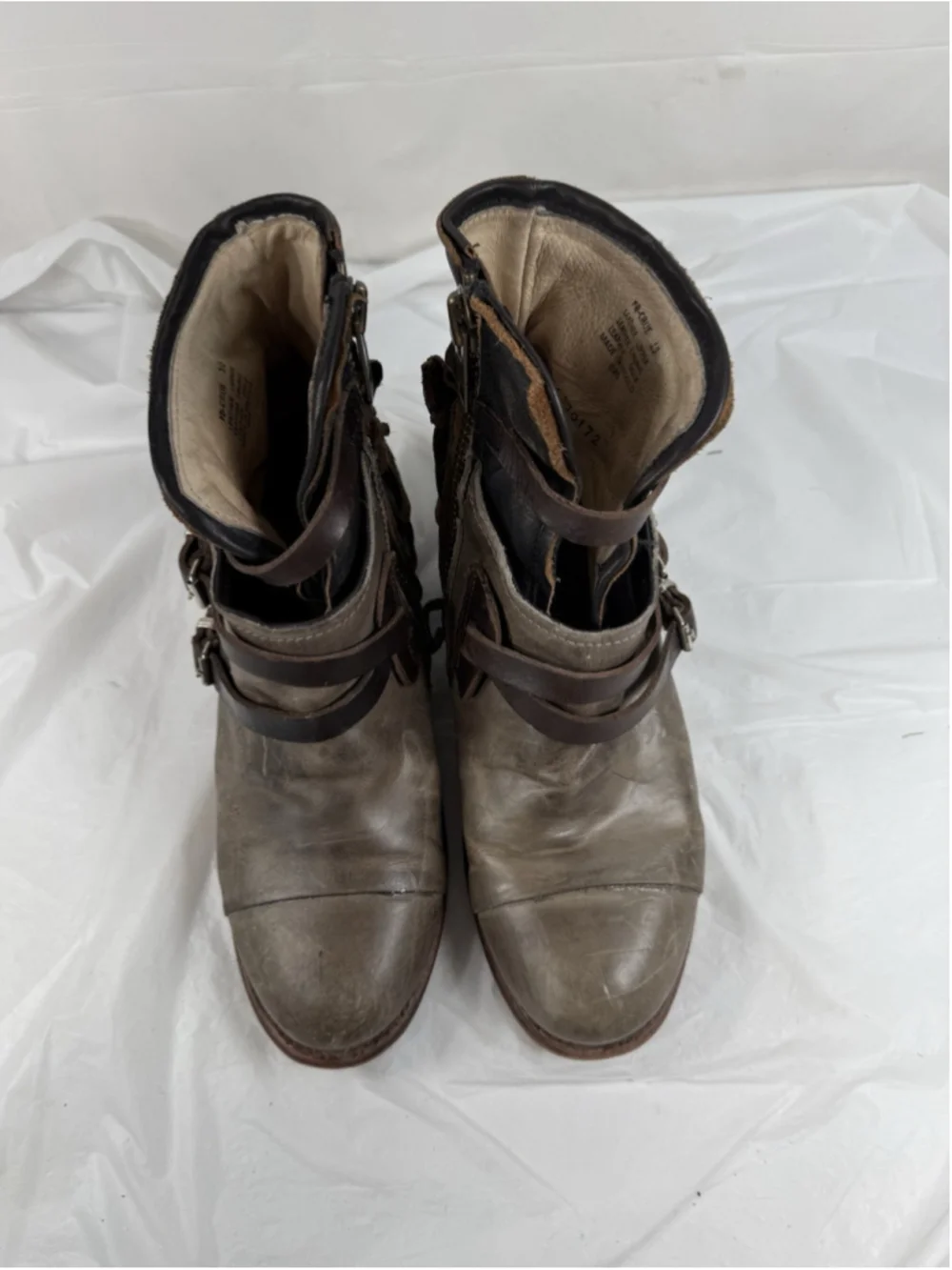 Freebird by Steven Crue Grey Multi Leather Harness Ankle Boots Women Size 10